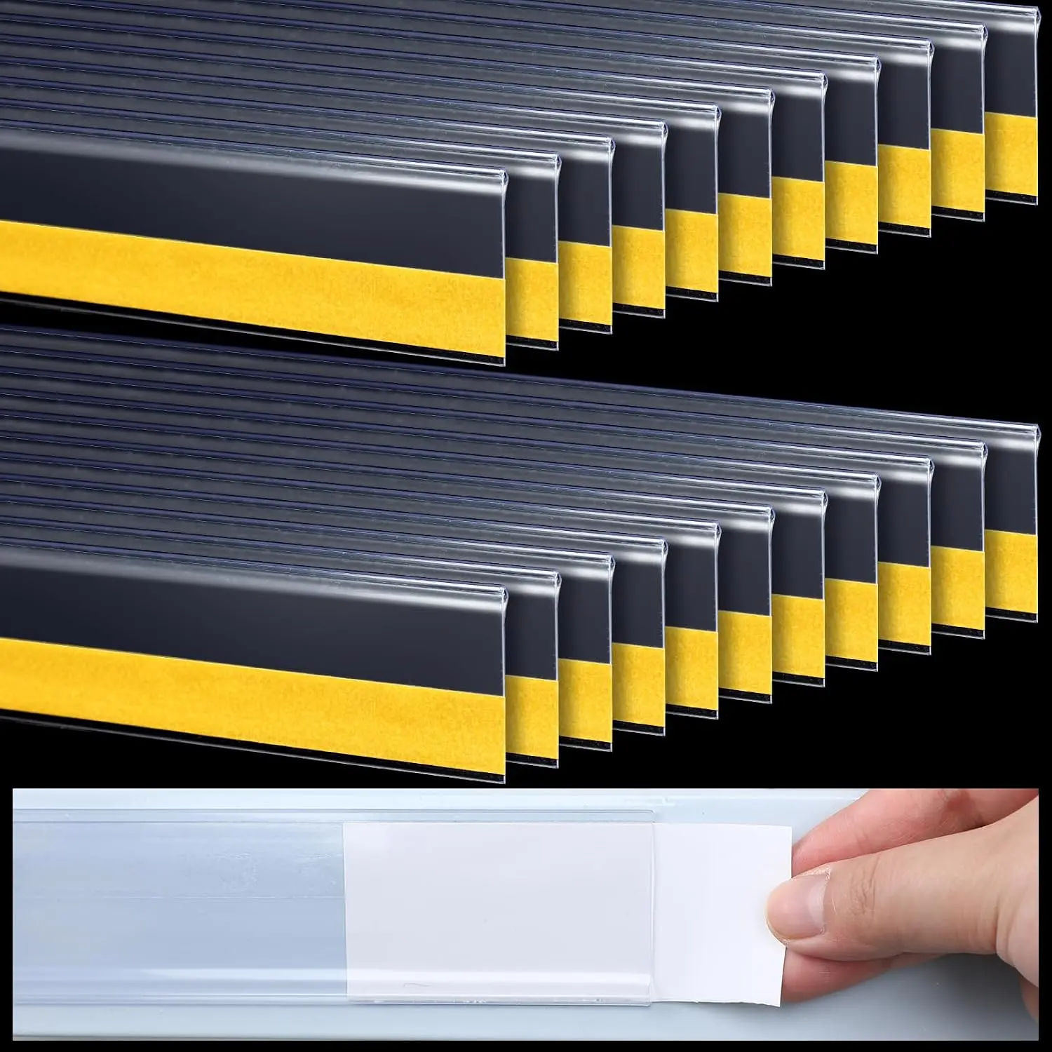 1 count Shelf Label Strips 1.5''H x 48" L Self Adhesive Shelf Label Holder Gondola Price Tag Stick  Plastic Clear Ticket  for Metal  Plastic Rack(White)