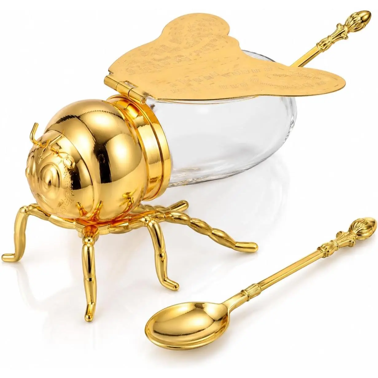 Honey Jar, Decorative  Shaped Honey Pot  Figurine Glass Honey Container Syrup Dispenser  Condiment Pot Sugar Holder Bowl for Kitchen