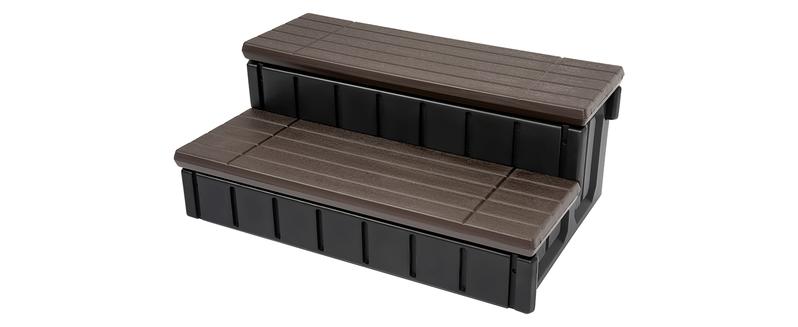 HECASA Hot Tub Steps Outdoor Spa Steps with Storage, Hot Tub Stairs Non-Slip Steps for Outdoor Indoor, 36 Inches Black/Brown
