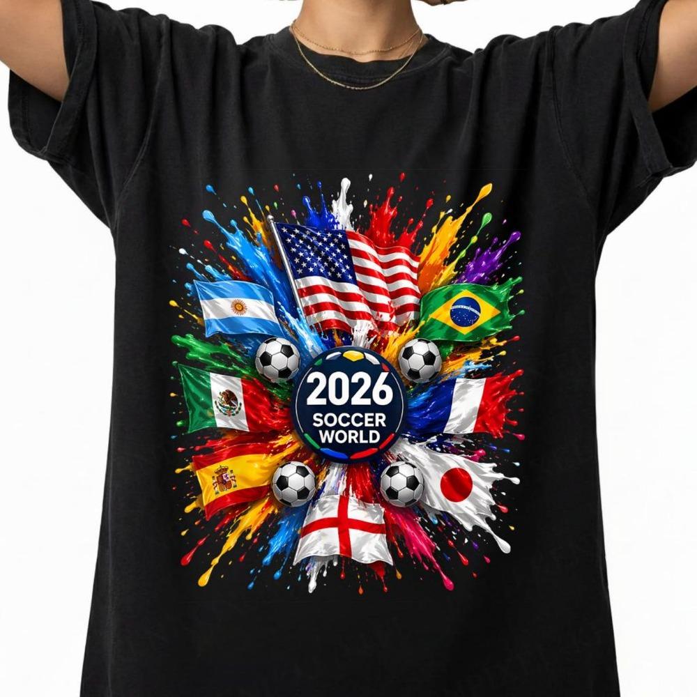 Unisex 2026 New Soccer T-Shirt - 100% Cotton, Stylish Flag Print