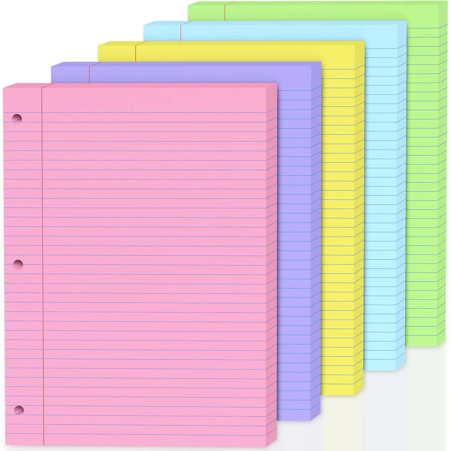 100 Sheets Colored 8x10.5 Inch Loose Leaf Paper, 5 Colored College Ruled 3 Hole Punched Notebook Paper, Color-Coded Note Taking for Students & Teachers, Office & School Supplies,20 Sheets Per Color