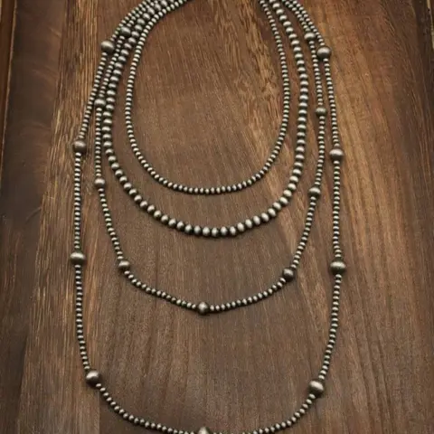 4Pcs Vintage Western Multi-Layer Beaded Necklace Set, Matte Stackable Long Strand Bead Necklaces, Boho Southwest Ethnic Daily Casual Women Fashion Accessory, Boho Style Jewelry