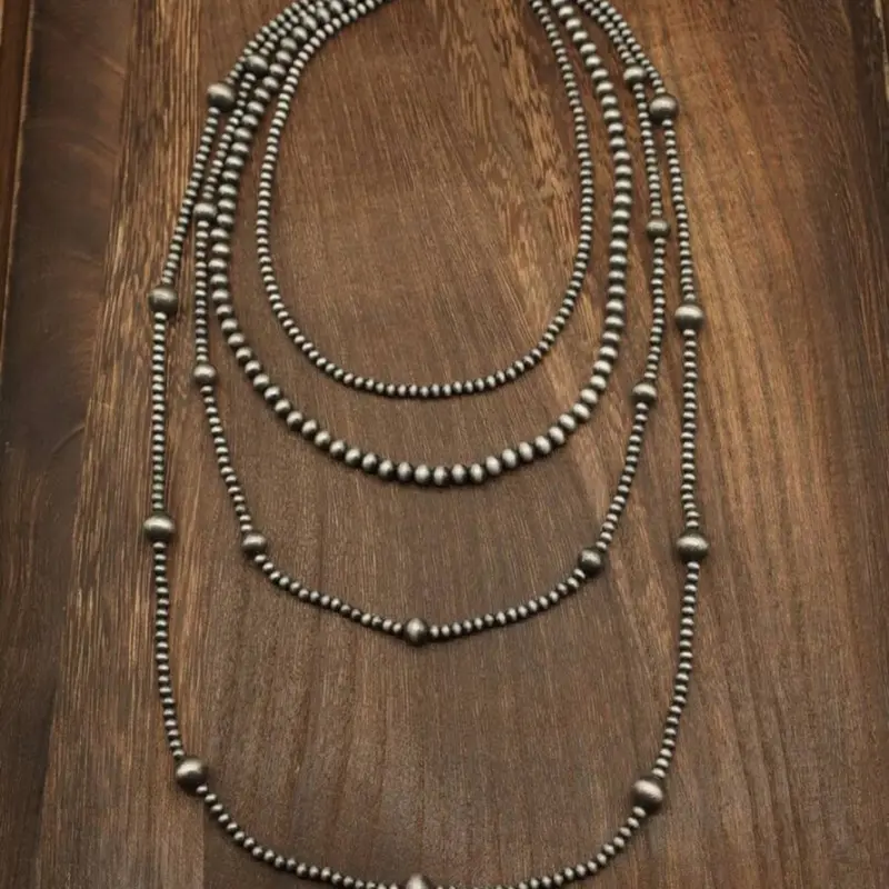 4Pcs Vintage Western Multi-Layer Beaded Necklace Set, Matte Stackable Long Strand Bead Necklaces, Boho Southwest Ethnic Daily Casual Women Fashion Accessory, Boho Style Jewelry