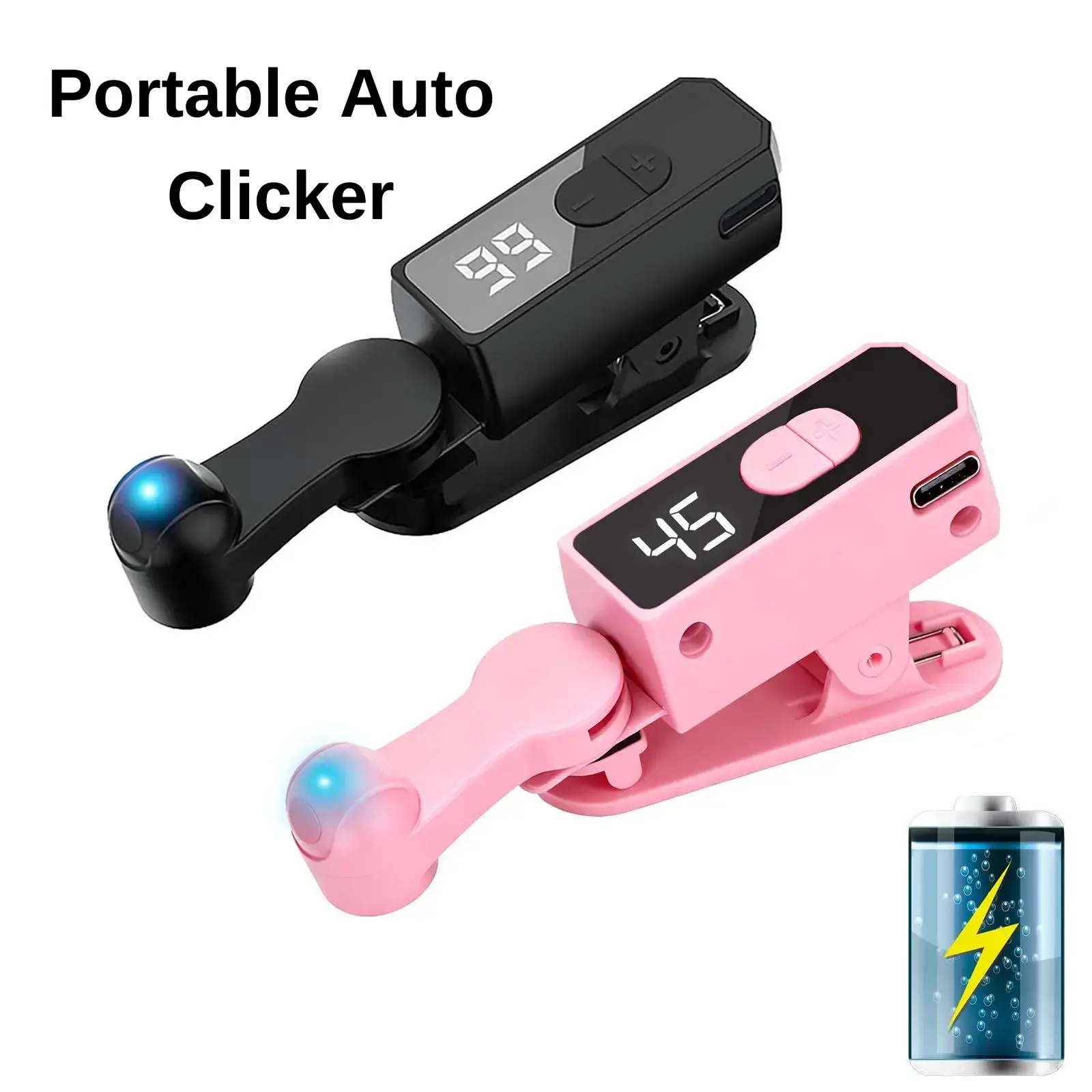 Portable Auto Clicker, Rechargeable Auto Tapper with Silent Operation, Hands-Free Clicker for iPhone, iPad & Android, Perfect for Gaming, Live Streaming & Daily Use