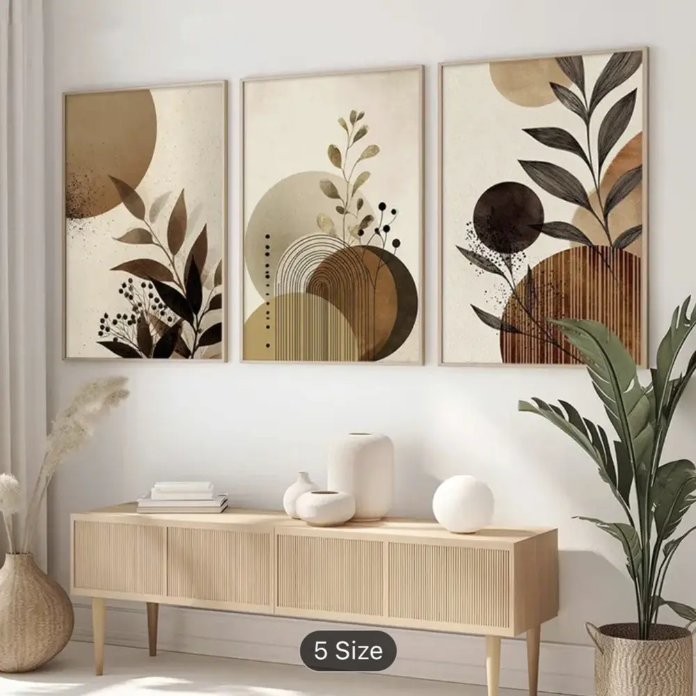 3 Pieces Boho Abstract Plant Minimalist Shape Beige Neutral, Digital Wall Mural, Simple Nature Home Art, Eclectic Gallery Decor, Neutral Tone Painting, Wall Decor for Living Room, Bedroom and Study, Abstract Botanical Print, Framed or Unframed