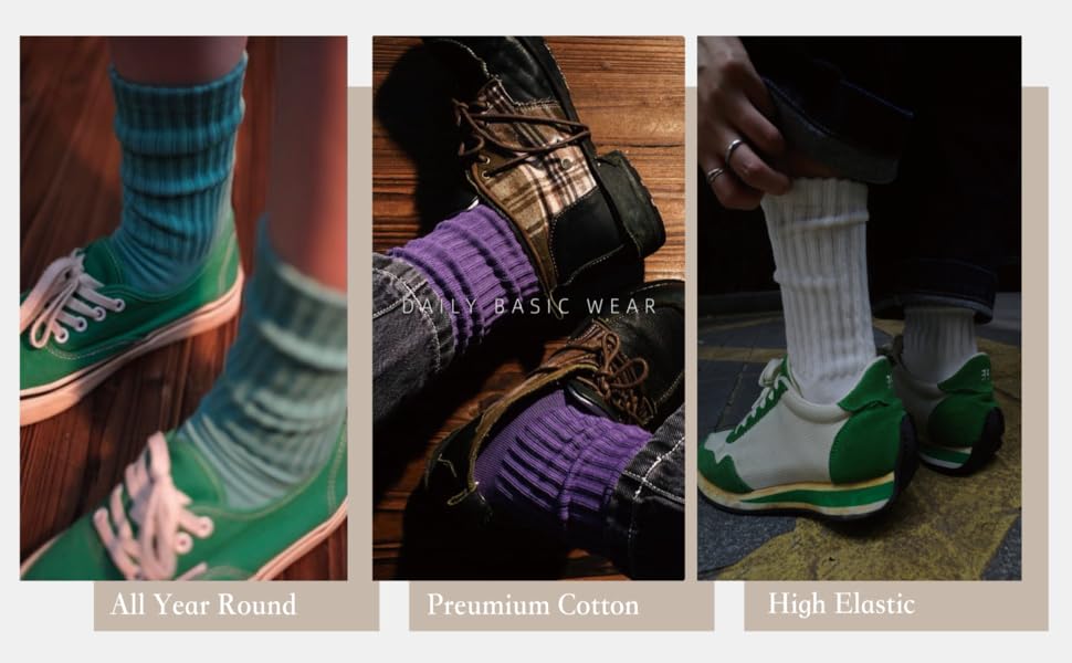 4 Pairs Natural 98% Cotton Crew Socks - Seamless, Breathable, Cozy Fall & Winter Socks for Women & Men SpringStatements