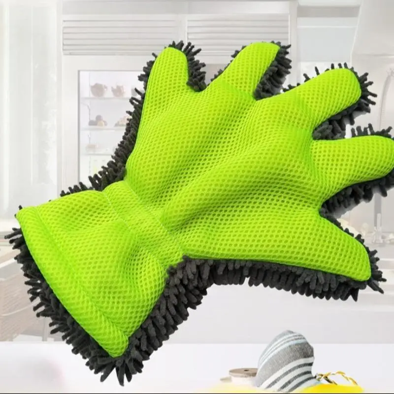 Thick Car Wash Mitt, Household Cleaning Five-Finger Gloves, Sandwich Mesh Pore Car Wipe Gloves, Detergent Coated, Car Wash Mitts