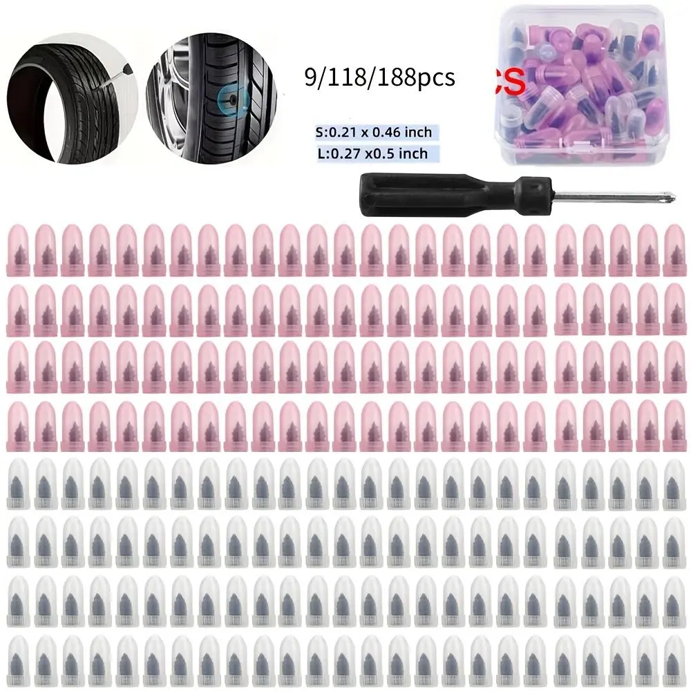 188/ 118pcs Tire Repair Kit, Rubber Screw Plug with Plug Head, Emergency Puncture Repair Tool, Heat-resistant, Suitable for Cars, Motorcycles, Trucks And Scooters