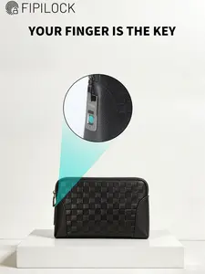 Men's Genuine Leather Smart Fingerprint Lock Handbag, Fast Unlock, Secure Anti-Theft, Business Casual Style, All Seasons