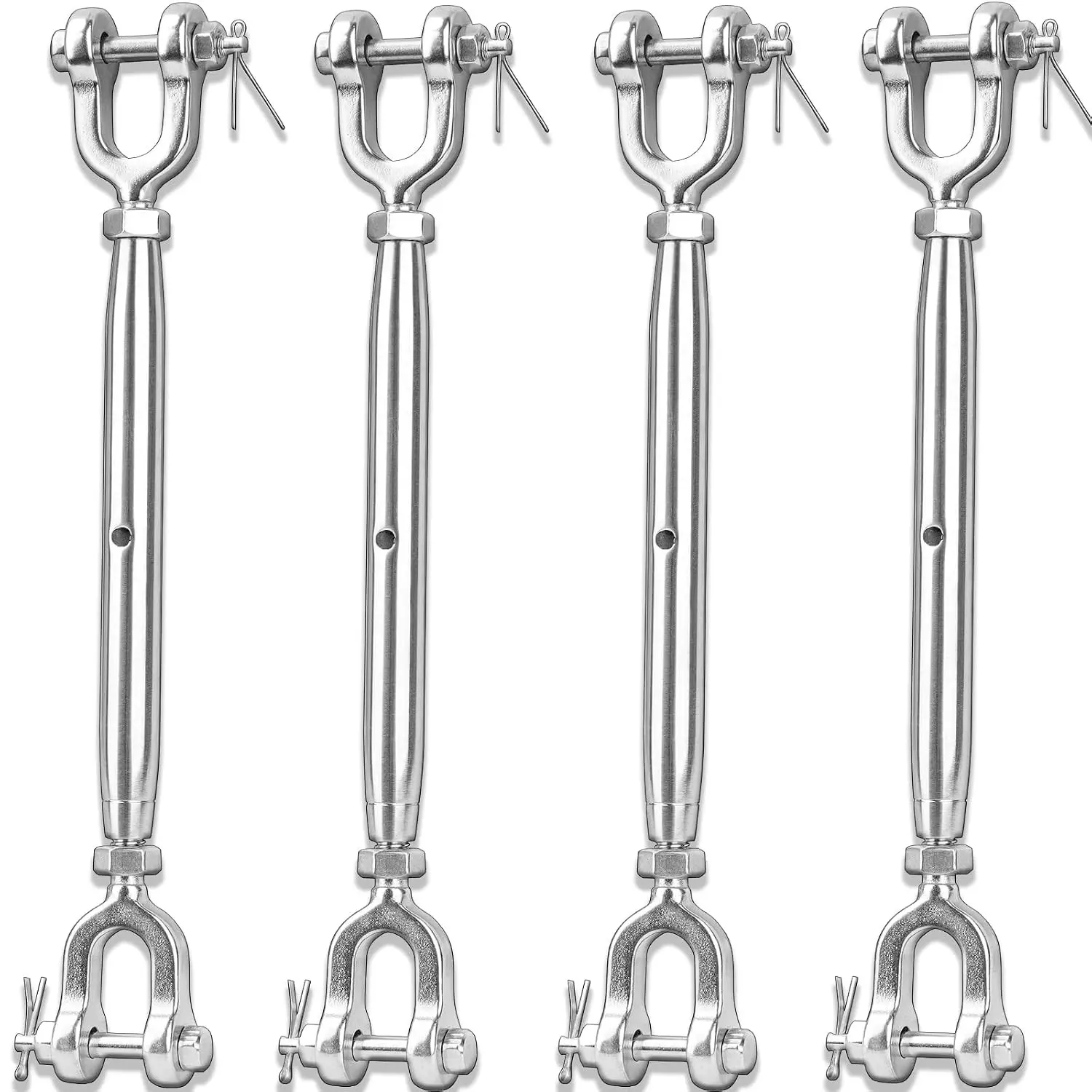 Turnbuckle, 4 Pack 1/4 (M6) 304 Stainless Steel Turnbuckle, 1600 lb WLL | Adjustable 8.07-12.1 in, Closed Body, Removable Jaw and Jaw Turnbuckles for Cables Wire, Clothesline, Shade Sail, Railings