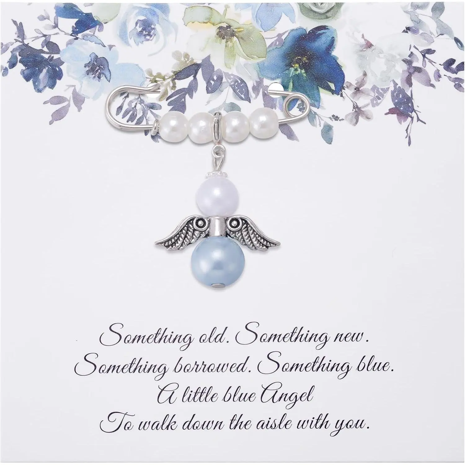 Something Blue Angel Charm, Bride Memorial Bouquet Charm for Wedding Remembrance Mom or Dad in Heaven, Guardian Angel for Wedding, Memory Gifts for Bride.