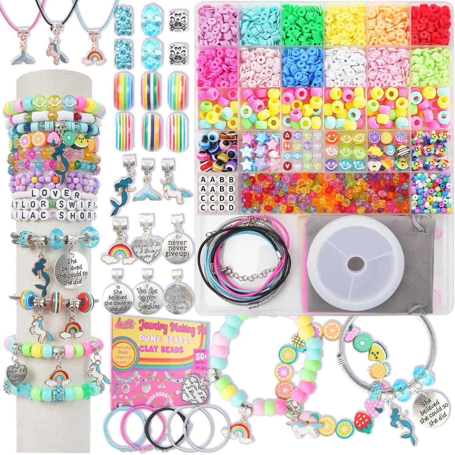 Bracelet Making Kit 3400 count Beads for Charm Friendship  Making Supplies Unicorn  Art Crafts Birthday Christmas Gifts for Girls Ages 6 7 8 9 10 11 12