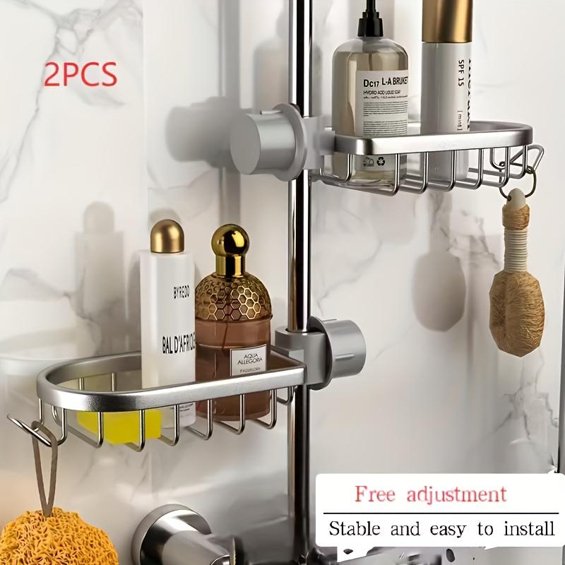 2-Pack Space-Saving Wall-Mounted Shower Caddy - Heavy-Duty Aluminum Storage Rack for Bathroom and Kitchen with Multiple Hooks, Modern Stylish Design, Shelf, Shower Organizer, Rust-Proof Material