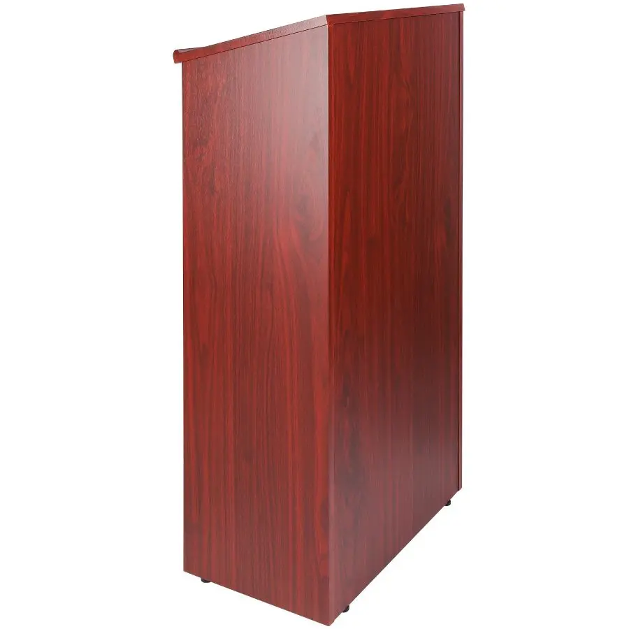 VEVOR Podium Stand, 47 inch Hostess Stand with 4 Rolling Wheels, Wood Podium with Storage Shelves and Slant Desktop, Lecterns Podiums for Home, Office, School, Church, Brown