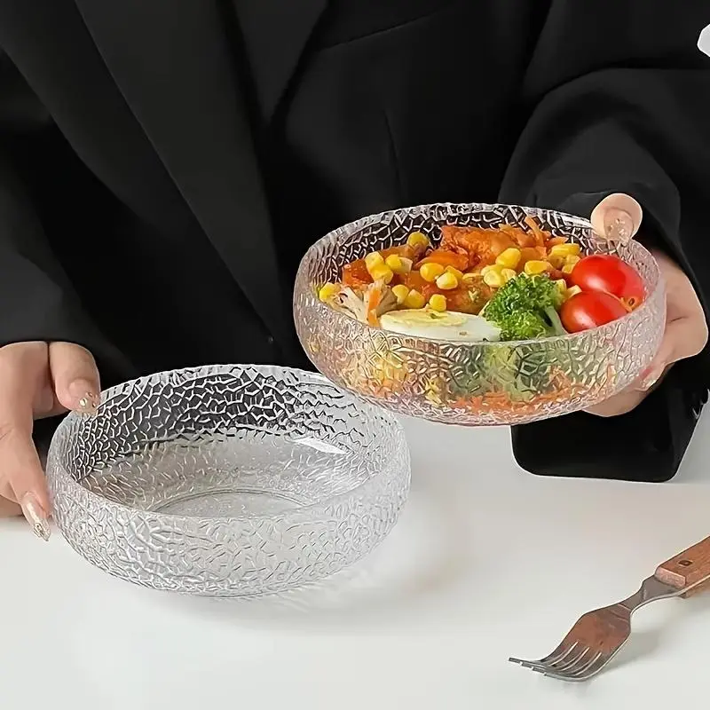 2-Pack Unique Hammered Design Premium Japanese Glass Bowls, Microwave Safe Round Bowls for Fruit Salads, Desserts, Ice Cream & Breakfast