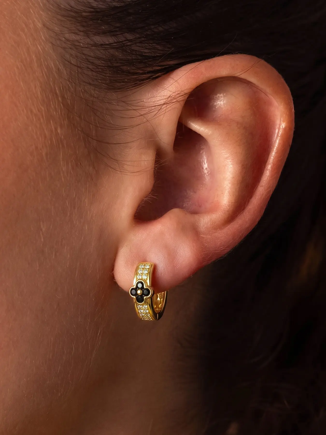 1 Pair Copper Alloy Flower Hoop Earrings for Women, Geometric Pattern, Zircon Embedded, Fade-Resistant, All Season Jewelry