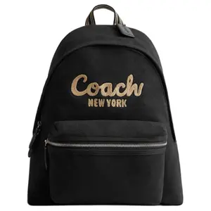 COACH Cargo 33 Logo-Embroidered Fabric Backpack for Women, Large Size, Black
