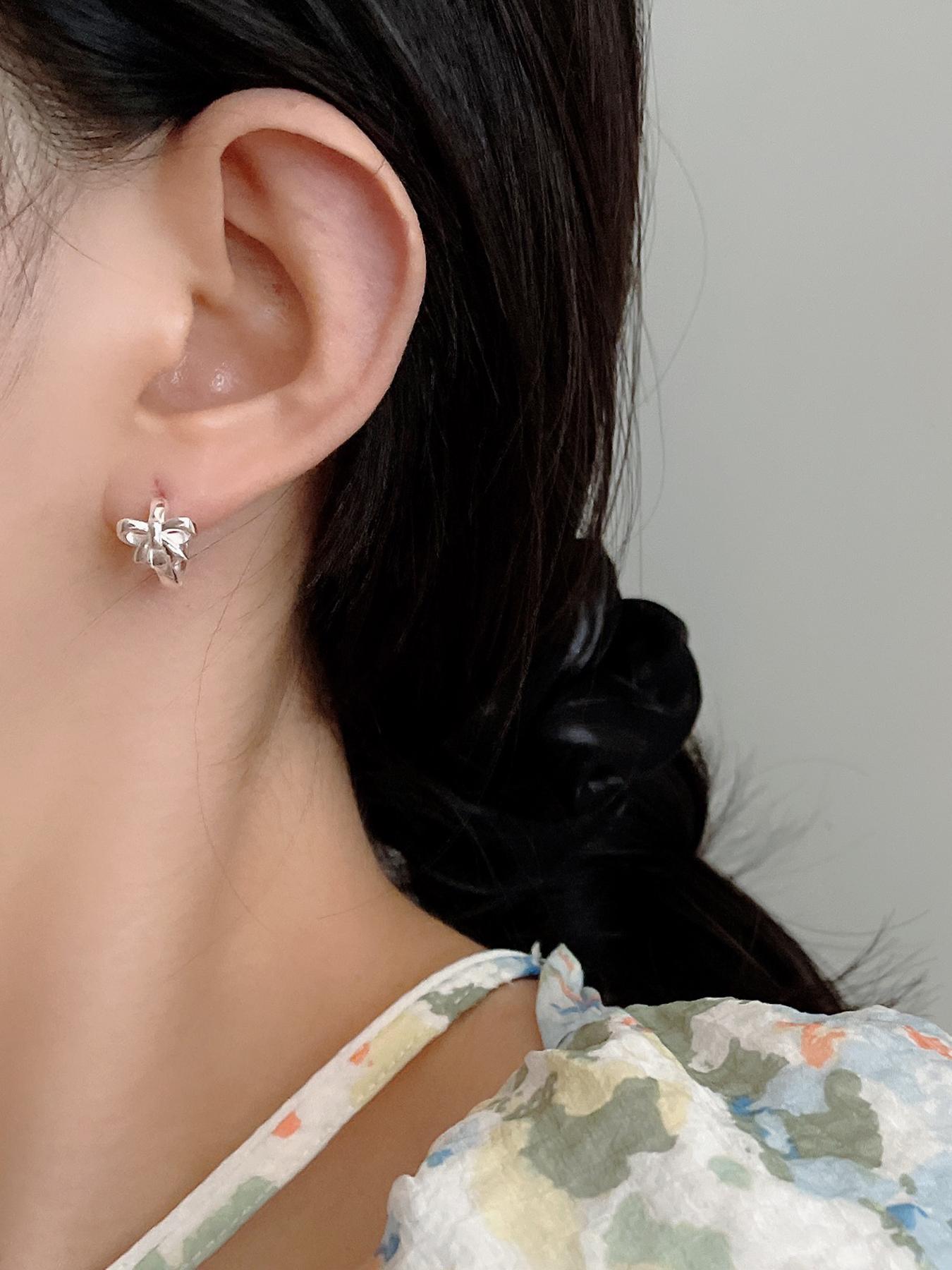 S925 Sterling Silver Cute Bowknot Design Hoop Earrings, Fashionable Earrings for Women & Girls, Trendy All-match & Exquisite Jewelry for Birthday Gift