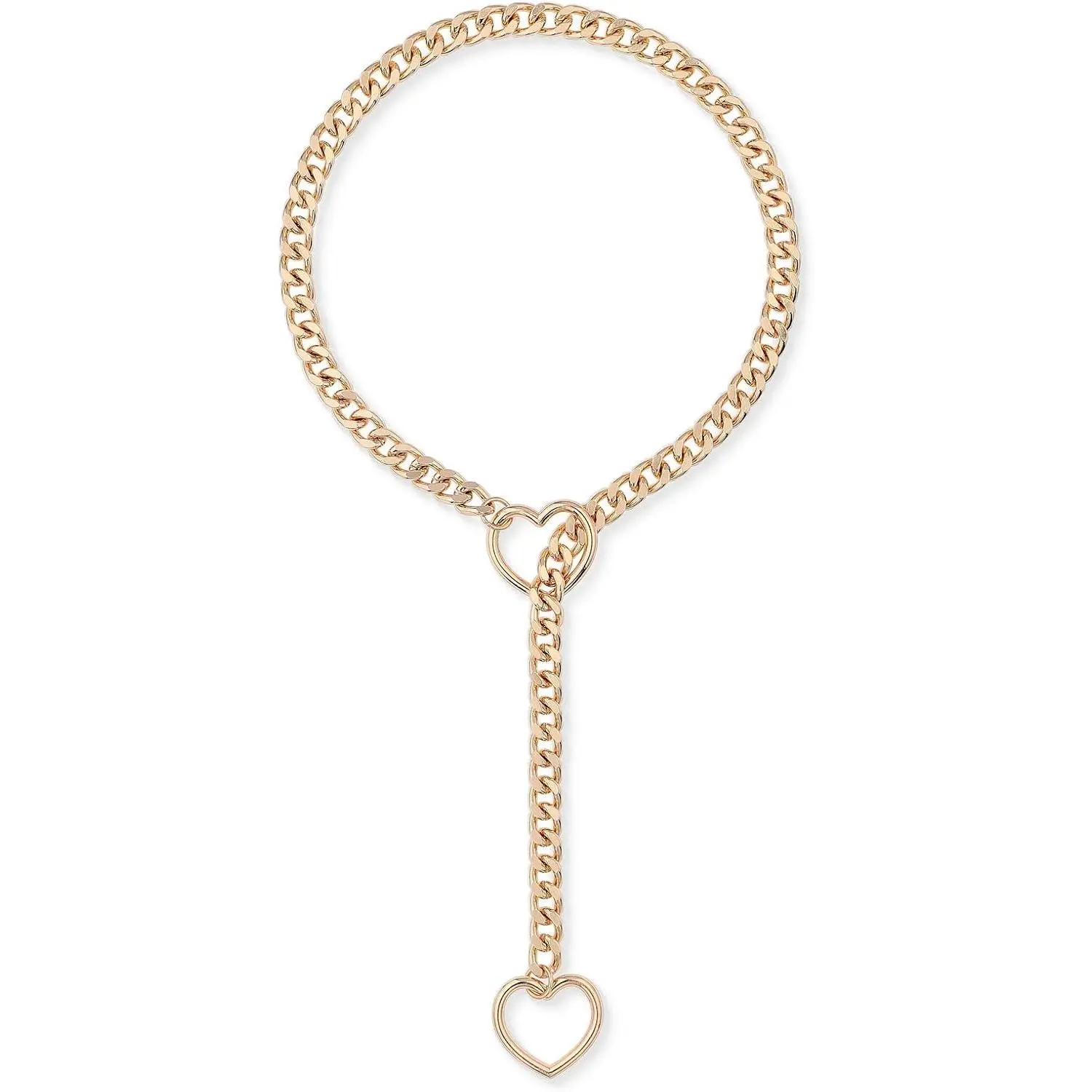 Heart O-ring Slip Chain Necklace For Women, Adjustable |  Cuban Chain with Heart Rings, Adjustable Lariat Y-Necklace Design, Halloween or Christmas Gifting, Avoid