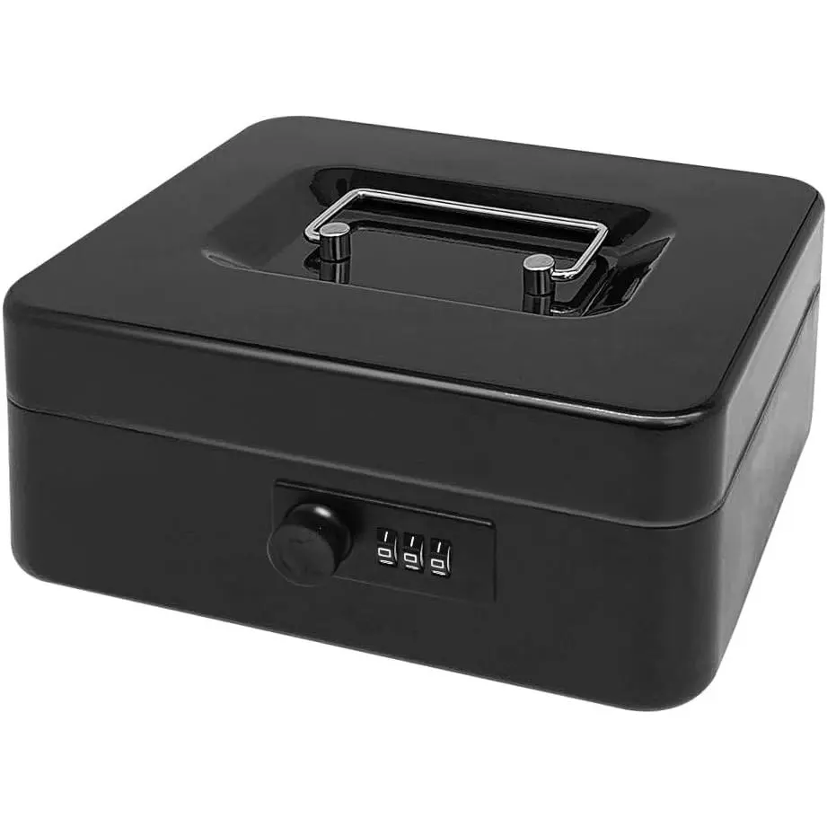 Secure Steel  Box with Combination Lock and Removable Tray – Metal  Organizer for  and Office Use (Black - 7.9" x6.3" x 3.3")