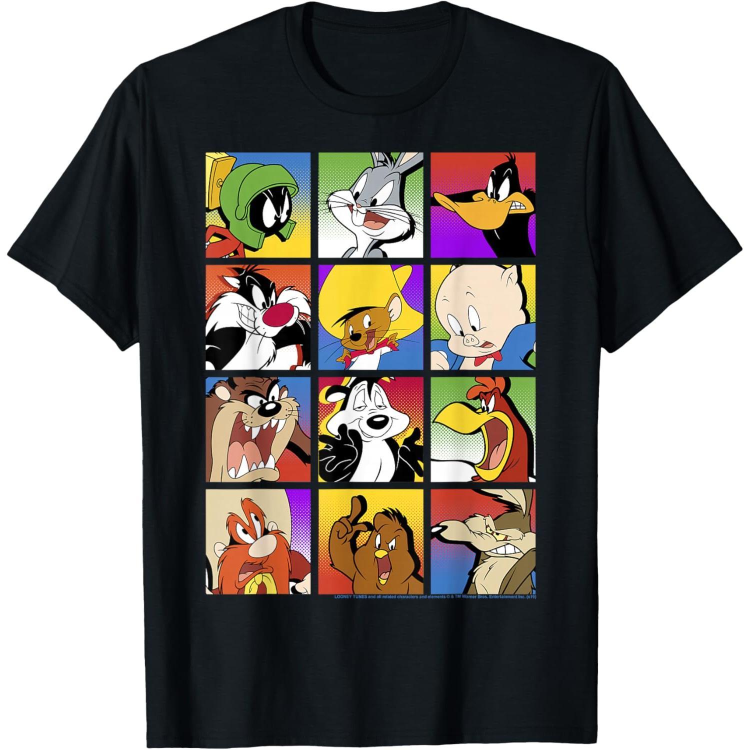 Looney Tunes Casual Crewneck T-Shirt - Short-Sleeve, Classic Cartoon Group Shot Graphic, Box-Up Cut, Sports Top for M/3XL/4XL, Men's/Women's Clothing for Cartoon Fans