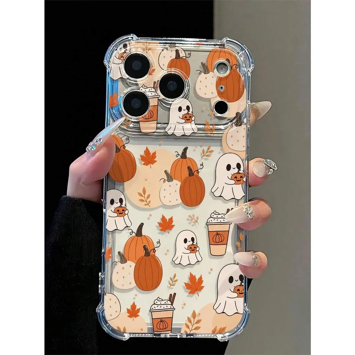 Phone Case: Autumn Halloween Phone Case - Pumpkin, Maple Leaf, Coffee Pattern, Comfortable Grip, Effectively Protects Your Phone From Bumps And Drops. Compatible with Apple 18 Pro Max/17/16/15/14/13/12, and Samsung Galaxy series