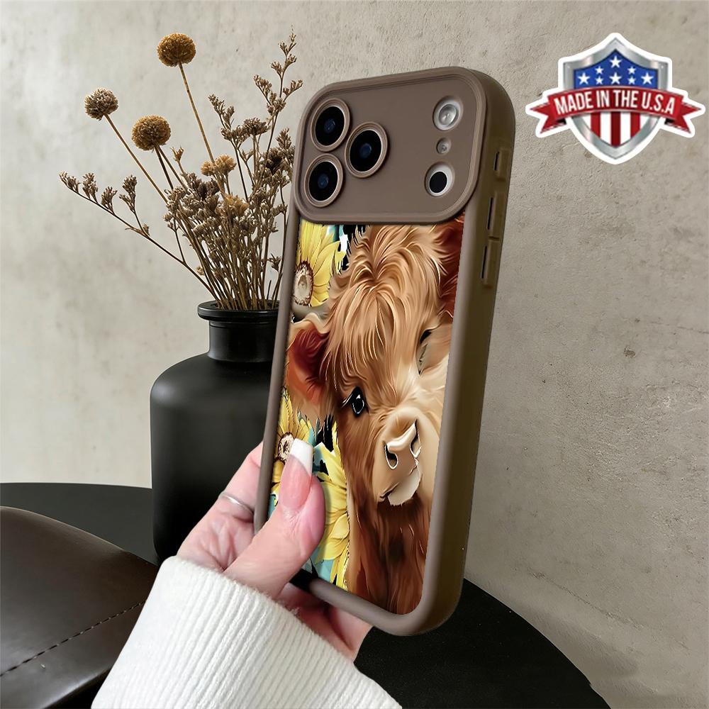 Cute Highland Cow Sunflower Floral Aesthetic Pattern Case for iPhone 17 16 15 14 Pro Max 13 12 11 XR XS Plus Air Slim Shockproof Anti Drop Protective Durable TPU Cover