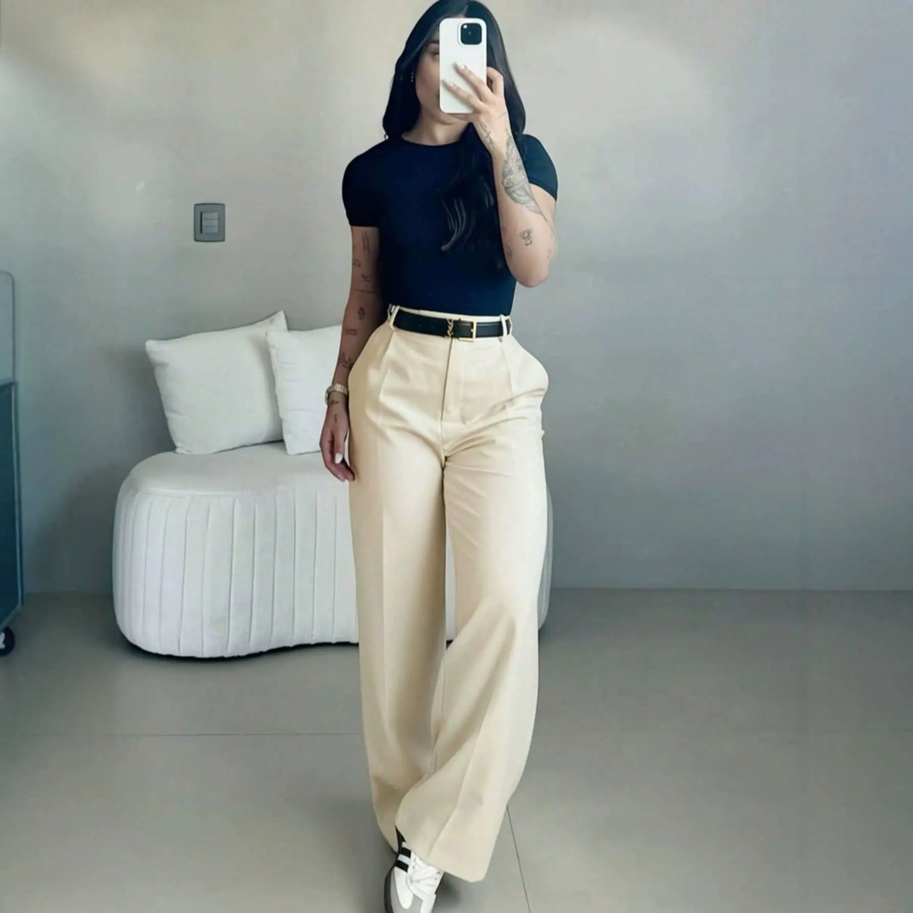 Women's High-Waisted Suit Pants, Loose Straight Leg, Flowy Drape Long Trousers, Versatile Daily Wear, Casual, Office Style, Slimming Effect
