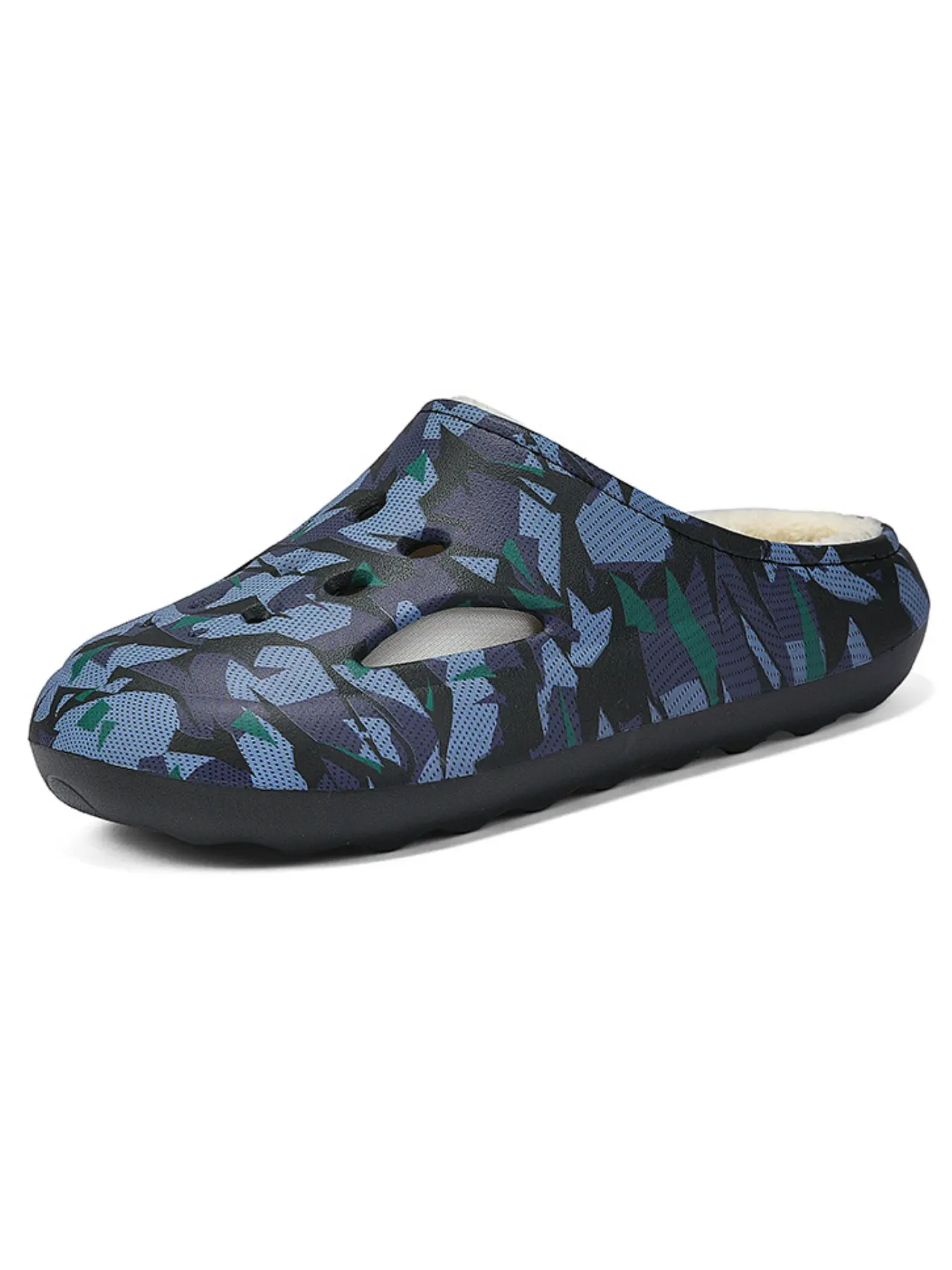 Geometric Camouflage Slippers, Eva Material, Breathable Design, Warm Lining, Non-Slip Sole, Fall & Winter Wear, Casual Style
