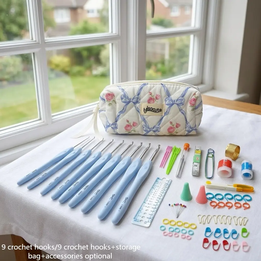 Ergonomic Crochet Hook Needles, Crochet Set Kit, Medium Size 2-6mm, Hard Grip Handle, Includes Premium Storage Case & Accessories, Ideal for Yarn Lace Knitting
