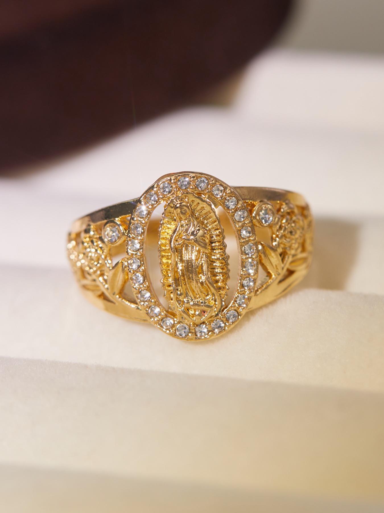 Unisex Punk Style Virgin Mary Design Ring, Rhinestone Decor Ring for Daily & Party Wear, Trendy All-match Vintage Jewelry for Birthday Gift, Statement Ring