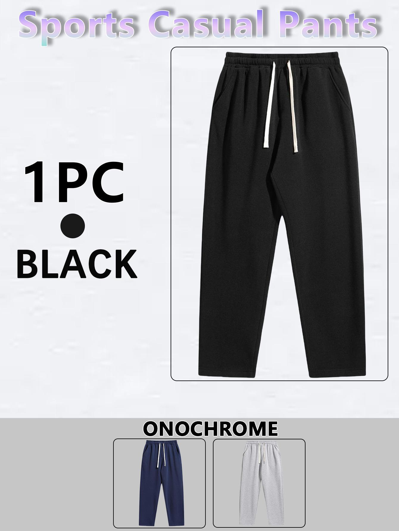 Men’s Regular Fit Solid Drawstring Waist Sweatpants, Casual Pocket Design Pants for Fall & Winter, Men’s Trousers for Everyday Wear, Yoga Training Pants, Vacation Outfits, Essentials, Men’s Outfits