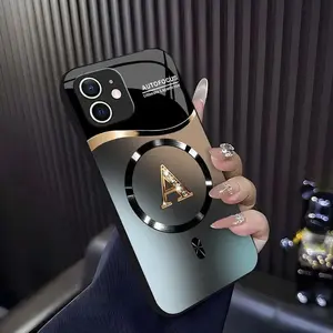 Compatible with iPhone 11 | Gradient Metallic Phone Case, Sparkling Rhinestone Accent, 26 Alphabet Decor & Magnetic Attachment HNL0019