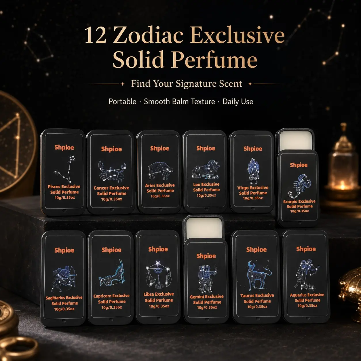 12 Zodiac Solid Perfume, Portable Zodiac Fragrance Balm, Replace Bottle Perfume, Essential for Travel, Suitable for Men and Women, Perfect for Dates, Daily Use, Parties