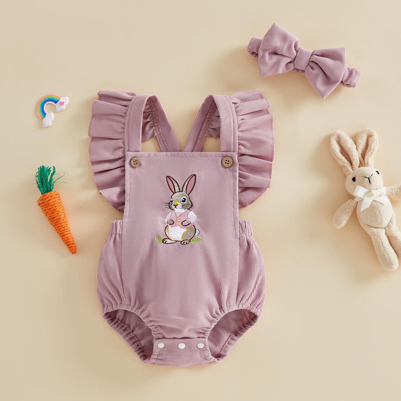 Newborn Baby Girl Easter Outfit Bunny Sleeveless  Romper Jumpsuit Infant Bodysuit Cute Summer Clothes