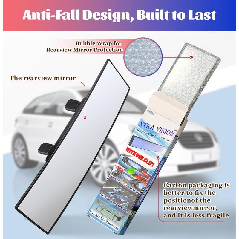 11.81" Panoramic Convex Rearview Mirror |   Interior Clip-On Wide Angle for Effective Blind Spot Reduction |   HD Visibility, Universal Fit for Car/SUV/Trucks