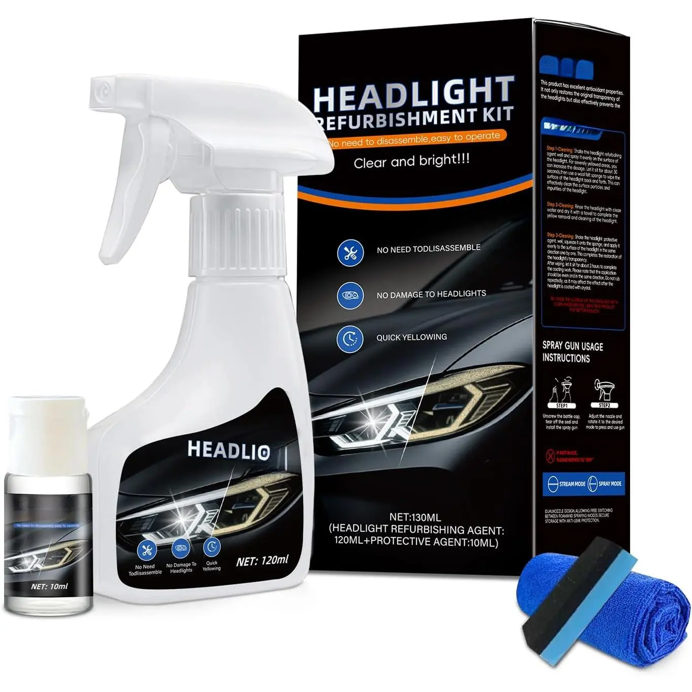 Car Headlight Restoration Polishing Kits,Headlight Restoration Kit,Headlight Cleaner And Restorer Kit,Headlight Cleaner,Multifunctional Car Headlight Polishing  All Vehicle Types (1Set)
