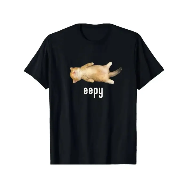 Ootd T Shirt Eepy Cat Print T-shirt Cotton Casual Summer Tee, Trendy Tops Crew Neck Tee, Comfort Street Style Tee, Must-have Fashionable Tee 100% Cotton 180gsm