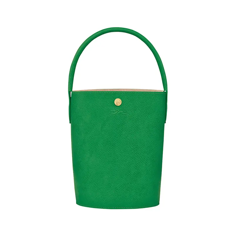 Longchamp 17 Solid Color Snap-Closure Leather Bucket Handbag for Women, Small Size, Green