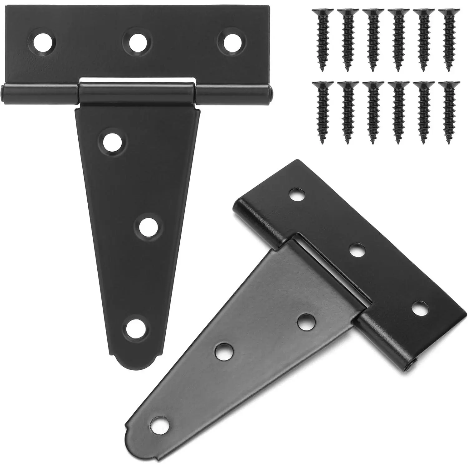 4" T-Strap Shed Door Hinges 2 count, Heavy Duty Black Tee Hings for Wooden Fence Gate, Outdoor T Hinges Barn Door Gate Hinges Hardware, Wrought Hinges Hardware, Thickness 2mm