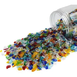 TWINKLING High Luster Fire Glass Stones Glitter, Broken Shattered Gems Chips Crushed Glass Stones for Fire Pit, Crafts Resin Art, Fish Tank Aquarium Garden Decoration, 9-12mm(370g/13oz.) (Mixed Color)