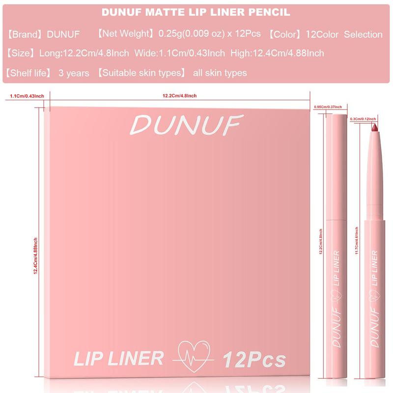 Waterproof Lip Liner Set, 12pcs/set Matte Lip Liner Kit, Easy-Coloring Lip Liner Pencils Suitable for All Occasion, Makeup Products for Girls and Women, Tinted Lip Liner