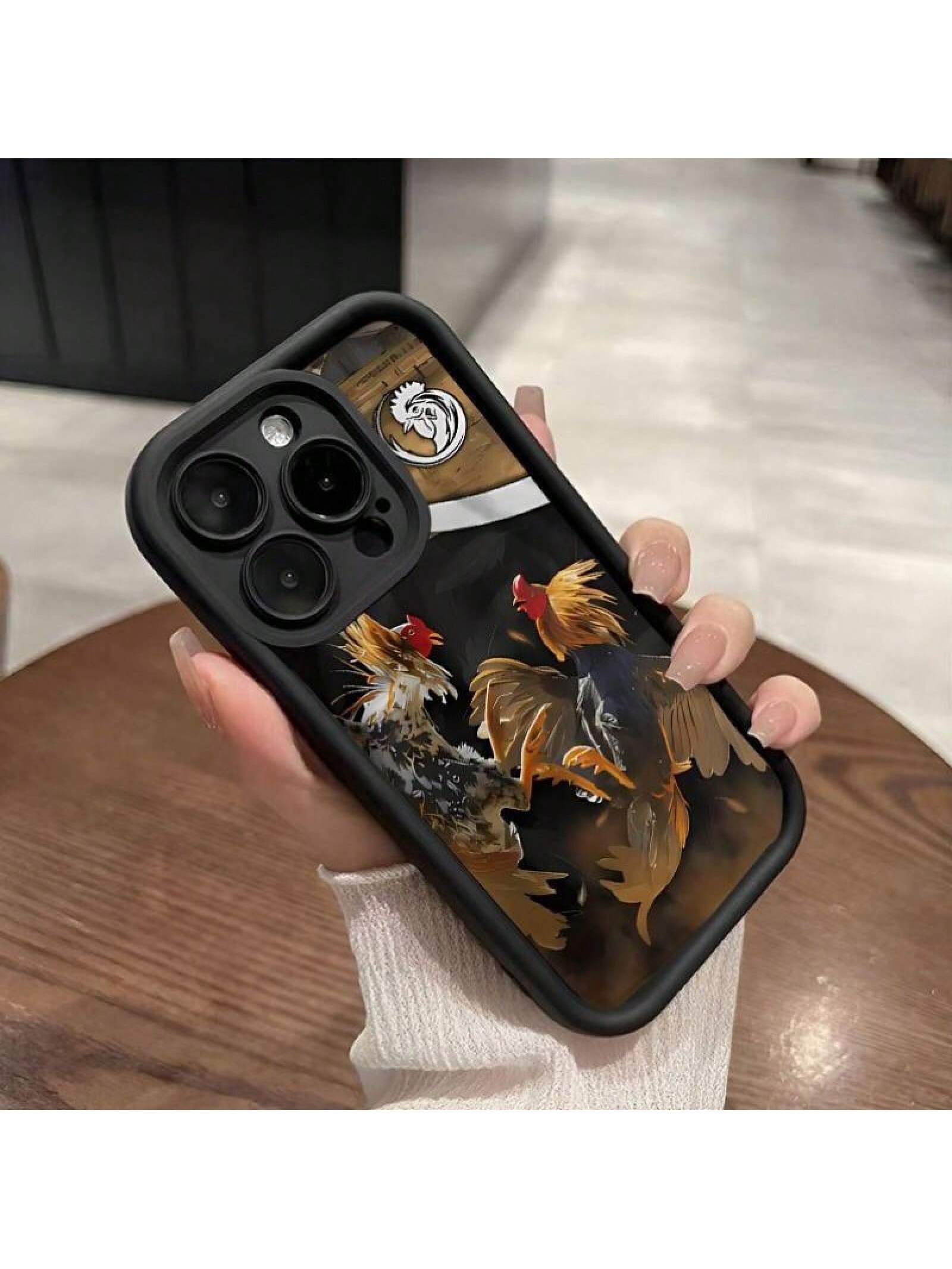 Suitable For IPhone 16 15 Pro Max Plus 14 13 12 11 X XR Creative Rooster Fighting Pattern Design Rugged Durable Shockproof Anti-Scratch Soft Silicone Case