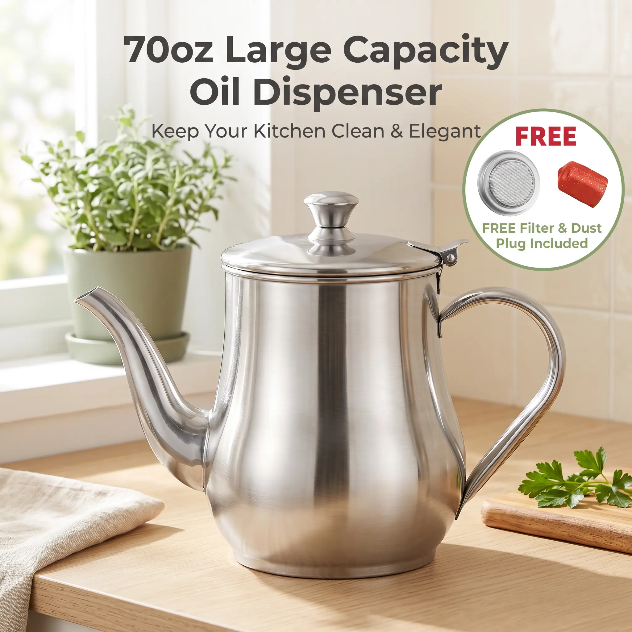Large Capacity Stainless Steel Oil Strainer Pot, Thickened Oil Storage Container, Multi-Functional Kitchen Oil Filter Jug for Home & Restaurant Cooking Oil Storage