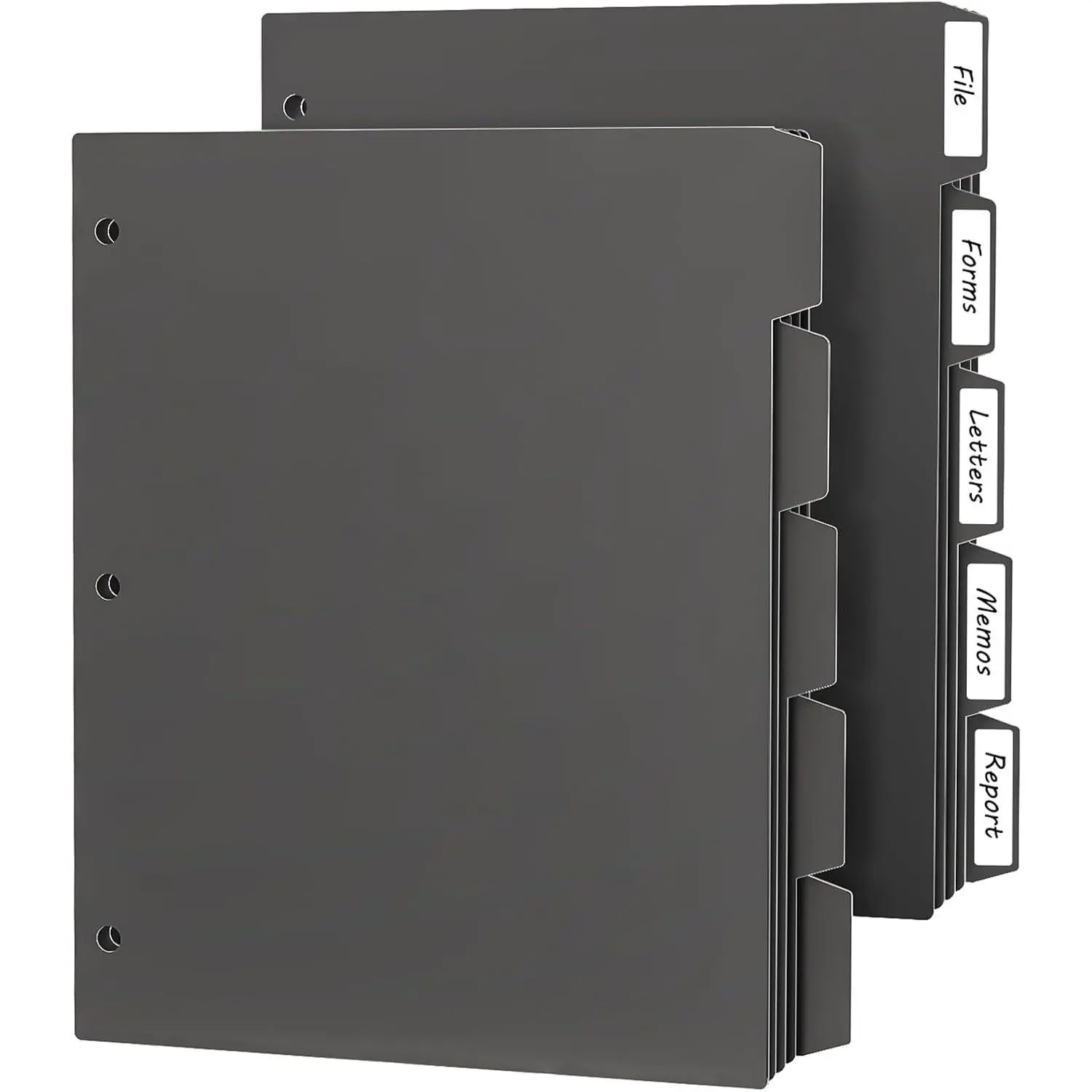 3 Ring Binder Dividers with 5 Tabs, 10 Pcs Binder Dividers, 1/5 Cut, Black | Letter Size, Plastic, Sheet Protectors 8.5"×11", 3 Hole Punched Page Folder Dividers, Three Ring Binder Index Dividers