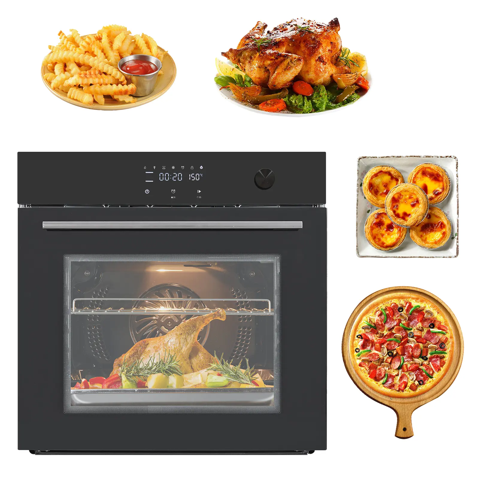 24 Inch Built-in Electric Wall Oven, 3000W Convection Oven with Air Fryer Function, 70L Large Capacity, 108 Auto Recipes, Touch Control, Double Glass Door, Stainless Steel Kitchen Appliance for Home