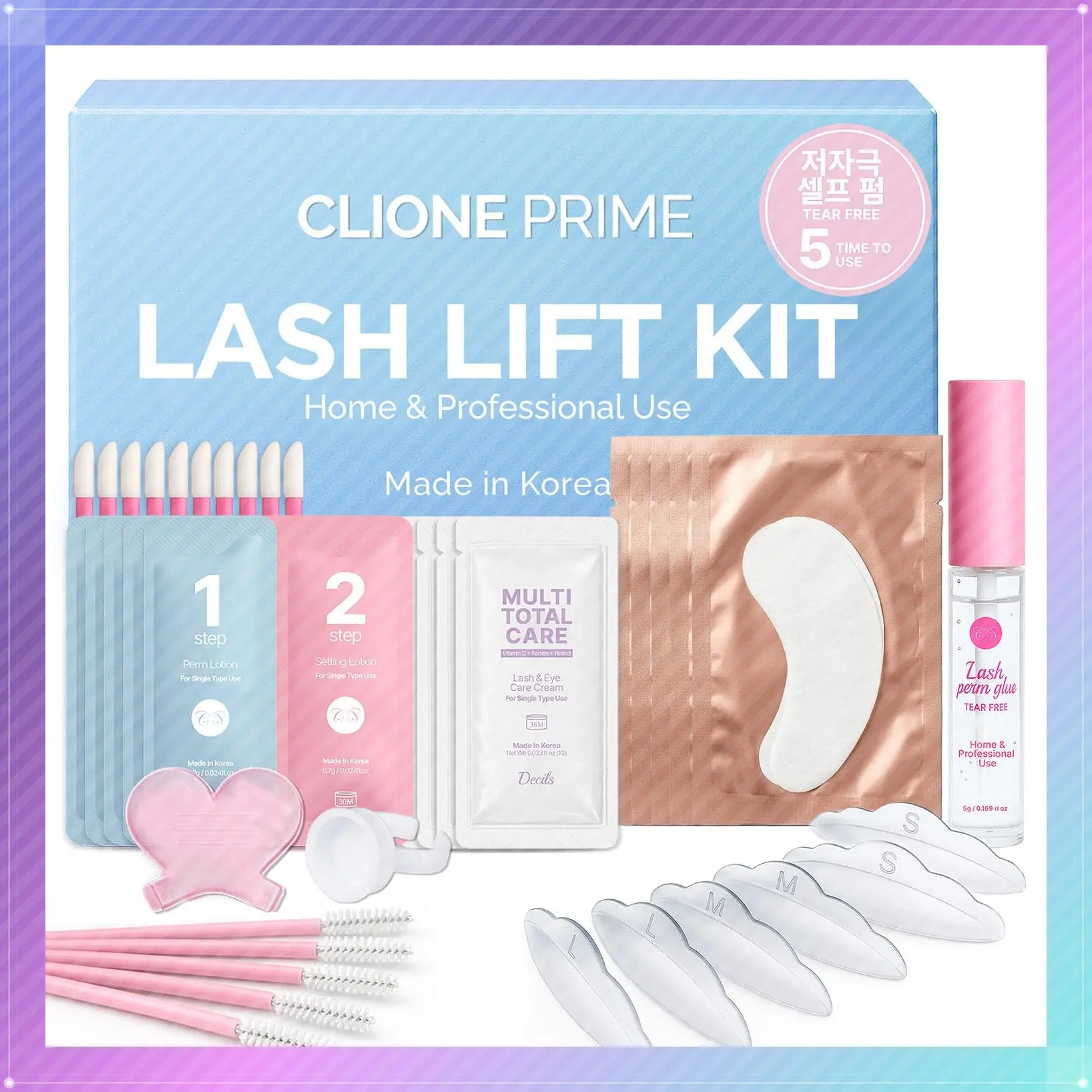 Korean Lash Lift Kit - 5 Sets At Home Eyelash Perm Kit with Upgraded Glue, Eyelash Lift, DIY Lash Perm Easy for Beginner & Professional, Semi Permanent Perming Wave Suitable For Salon & HomeGift