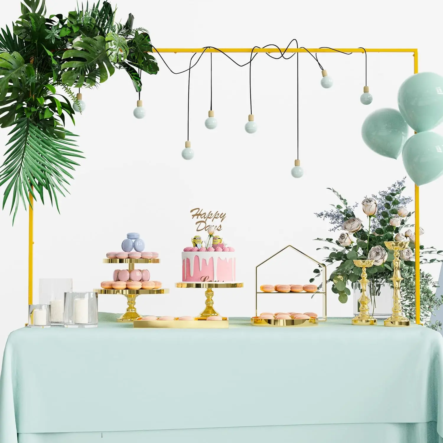 Adjustable height table stand with clamps, height 13inch to 42inch, length 29inch to 98inch, gold table arch stand, suitable for weddings, birthday parties, Halloween, and Christmas decorations