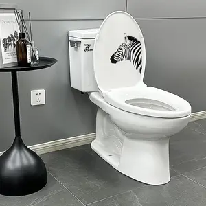 2 Pcs Watercolor Striped Zebra Toilet Seat Stickers Waterproof Zebra Print Toilet Lid Decals Vinyl Removable Self-Adhesive Wall Stickers for Bathroom Restroom Cistern Decoration