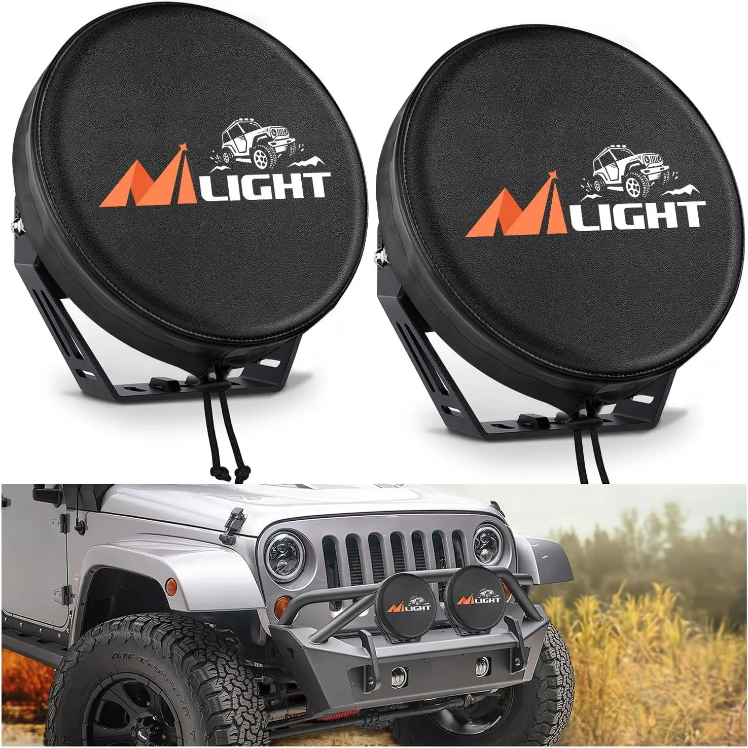 Nilight 9-Inch Round Offroad Driving Pod Light Cover, 9.25-Inch Diameter Black Leather Protector for Jeep Trucks' Auxiliary Ditch Fog Bumper Headlights, Vehicle Accessories with Headlight Wraps, Headlight Wraps Covers